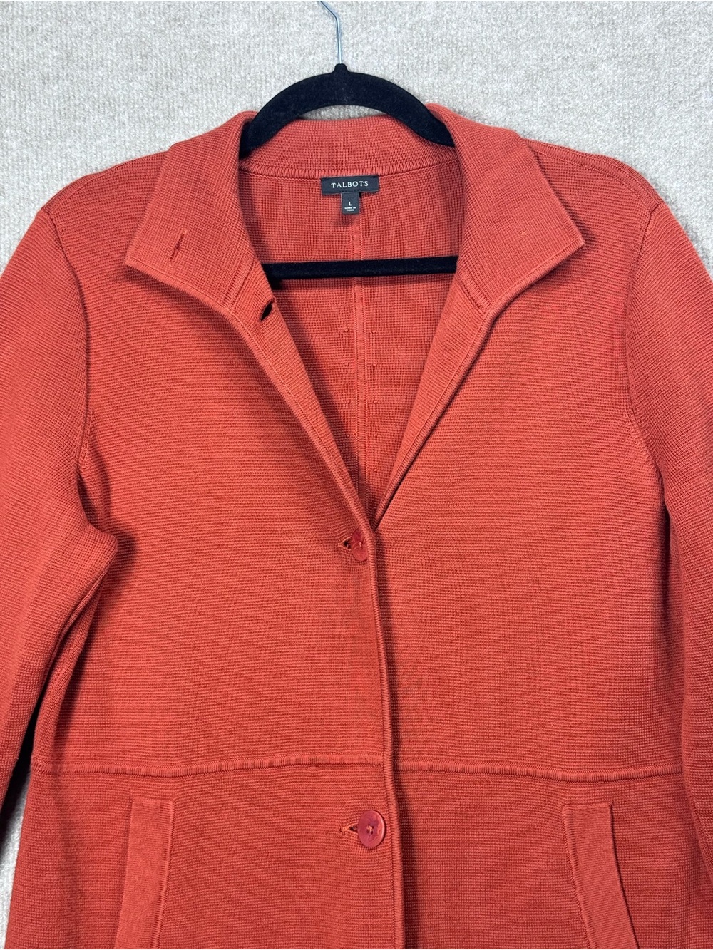 Talbots Knit Blazer Jacket Rust Terracotta Notched Lapel 2 Button Women’s Large - Picture 2 of 9